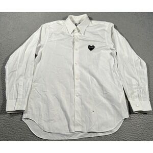 Comme Des Garcons Play Shirt Mens Small White Long Sleeve Button‎ Up Heart Logo